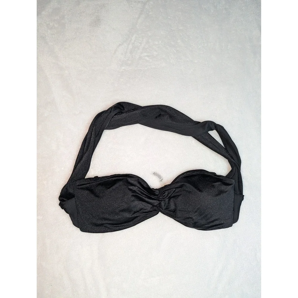 Victoria's Secret‎ Black Shimmer Halter Bandeau Bikini Top Size M Ruched VS Logo